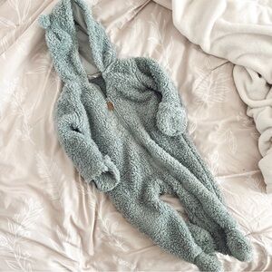 teal baby sherpa full body coat with hood